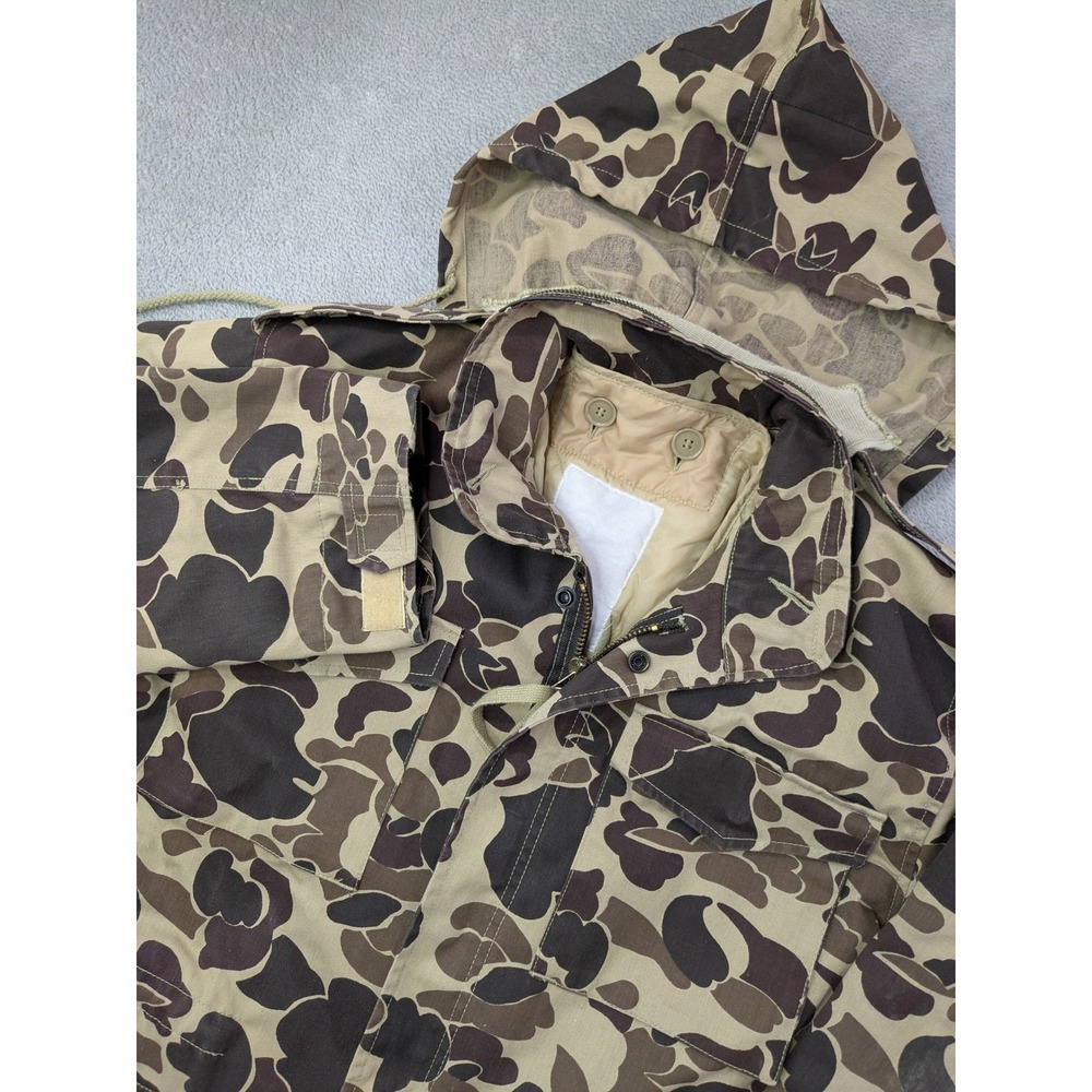 Vtg Duck Bay Camo Chore Hunting Coat Hooded Men's Med Outerwear Removable Liner